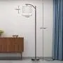 LED Floor Lamp with Dimmer, Fully Dimmable Standing Lamp Modern Tall Pole Lamp with Hanging Fabric Shade and Brown Base Montage Reading Light for Living Room Bedroom, Bright 8W LED Bulb Included