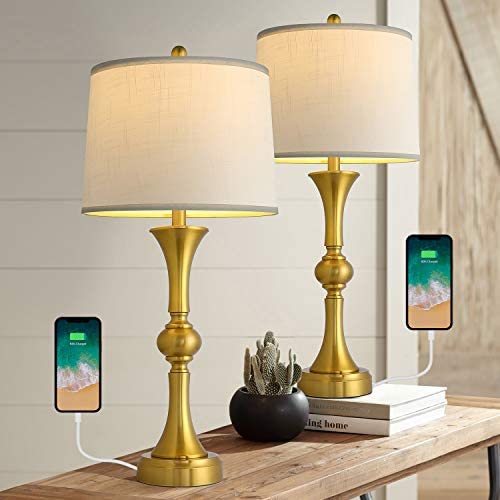 Oneach Table Lamps Set of 2 with USB Charging Port for Living Room 29.25“ Modern Nightstand Lamp for Bedroom Bedside Table Lamp with Neutral Drum Shade Gold Oneach Table Lamps Set of 2 with USB Charging Port for Living Room 29.25“ Modern Nightstand Lamp for Bedroom Bedside Table Lamp with Neutral Drum Shade Gold