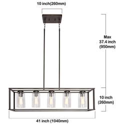 FIMITECH Chandeliers Modern Contemporary Rectangle 5-Light Dining Room Lighting, Adjustable Rods, Farmhouse Ceiling Light Kitchen Island Cage Pendant Lights with Glass Shade (Oil-Rubbed Bronze)