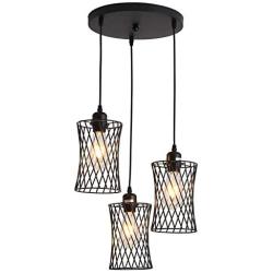 3-Lights Chandelier,Black Metal Ceiling Light Fixture,Rural Lighting for Farmhouse Kitchen Island Dining Room Living Room