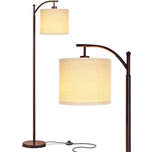 Brightech Montage - Bedroom & Living Room Floor Lamp - Reading Standing Light with Arc Hanging Shade - Indoor, Tall Pole Lamp for Office - Suits Mid Century Modern & Farmhouse - with LED Bulb - Bronze