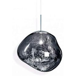 RUNNUP Modern Pendant Light Creative Single Light 12'' Hanging Lamp with Melt Glass Shade in Silver for Dining Rooms,Living Room