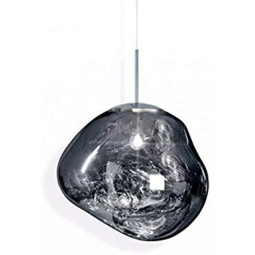 RUNNUP Modern Pendant Light Creative Single Light 12'' Hanging Lamp with Melt Glass Shade in Silver for Dining Rooms,Living Room