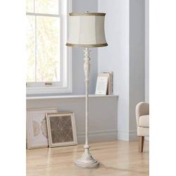 Vintage Shabby Chic Floor Lamp Antique White Ivory Linen Drum Shade for Living Room Reading Bedroom Office - 360 Lighting