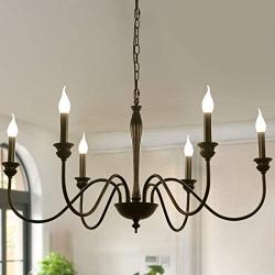 Ganeed 6-Light Farmhouse Chandeliers Black Classic Candle Ceiling Pendant Light Fixture Rustic Ceiling Chandelier for Foyer,Living Room,Kitchen Island,Dining Room