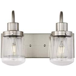 YAOHONG 2-Lights Wall Light / Bathroom Vanity Light, Industrial Wall Sconce in Satin Nickel with Clear Glass Shades Wall Mount Light Fixtures for Living Room Bathroom Kitchen