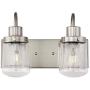 YAOHONG 2-Lights Wall Light / Bathroom Vanity Light, Industrial Wall Sconce in Satin Nickel with Clear Glass Shades Wall Mount Light Fixtures for Living Room Bathroom Kitchen