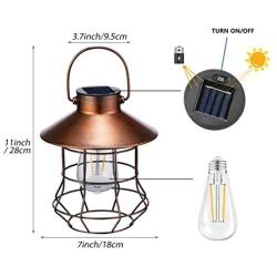 pearlstar Solar Lantern Outdoor Hanging Light-Vintage Solar Table Lamp with Warm White Bulb Design for Garden Yard Patio Decor (Copper-1pack)