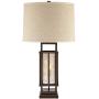 Matthew Modern Rustic Table Lamp with Nightlight LED Caged Brown Metal Oatmeal Fabric Drum Shade for Living Room Bedroom Bedside Nightstand Office Family - Franklin Iron Works
