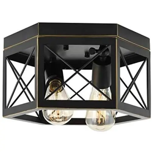 HMVPL Farmhouse Flush Mount Ceiling Lights Fixtures, Kitchen Close to Ceiling Lamp Industrial Edison Metal Pendant Lighting for Island Dining Room Hallway Bedroom (2-Lights)