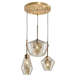 MoreChange Vintage Pendant Ceiling Lighting with 3 Cognac Glass Lampshade, Chandelier Hanging Light Fixture for Kitchen Island Dining Room Cafe