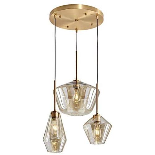 MoreChange Vintage Pendant Ceiling Lighting with 3 Cognac Glass Lampshade, Chandelier Hanging Light Fixture for Kitchen Island Dining Room Cafe