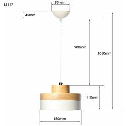 Contemporary Wooden and Metal Pendant Lighting 60W White Lampshade Industrial Lamp Shade LED Modern Ceiling Hanging Lights Fixtures 1 Light for Dining Room,Kitchen (E27 Base, White)