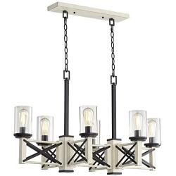 McBride Black White Wash Wood Linear Pendant Chandelier 39 1/2'' Wide Rustic Farmhouse LED 6-Light Fixture for Kitchen Island Dining Room - Franklin Iron Works