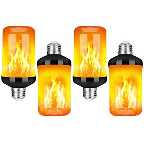 Y- STOP LED Flame Effect Fire Light Bulb, Upgraded 4 Modes Flickering Fire Christmas Decorations Lights, E26 Base Flame Bulb with Upside Down Effect (Black, 4 Pack)