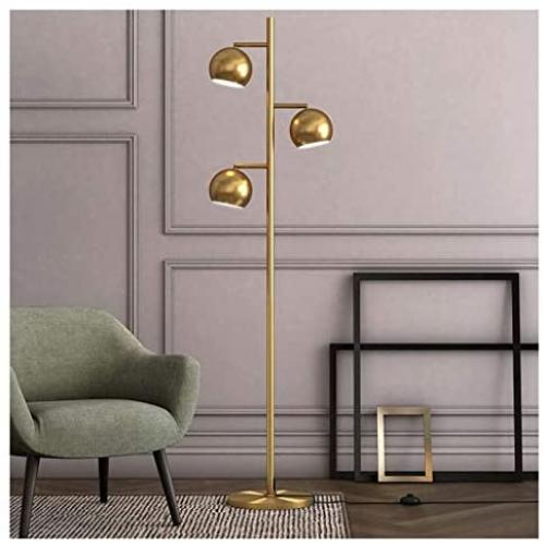 PLLP Novelty Lamps,Floor Lamp Led Brass 3 Head Lamp Modern Creative Sofa Lamp Study Room Reading Lamp Bedroom Bedside Vertical Table Lamp,Foot Switch