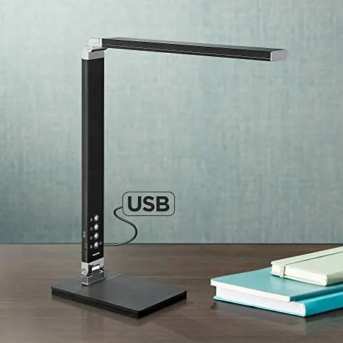 Jett Modern Desk Table Lamp 16 1/2'' High with USB Charging Port and Nightlight LED Black Aluminum Touch On Off Dimmer for Bedroom Bedside Office - 360 Lighting