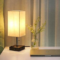 KINGSO USB Table Lamp Bedside Table Lamp with 2USB Charging Ports and Outlet, 3 ON/Off Switch Settings for Bedroom, Living Room, Office (Bulb Not Included)