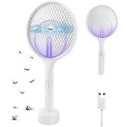 Bug Zapper Electric Fly Swatter Racket 1 Pack, 3 in 1 Mosquito Zapper Killer Lamp & Racquet, USB Rechargeable Fly Zapper Indoor Killer for Home and Outdoor Powerful Grid 3-Layer Mesh