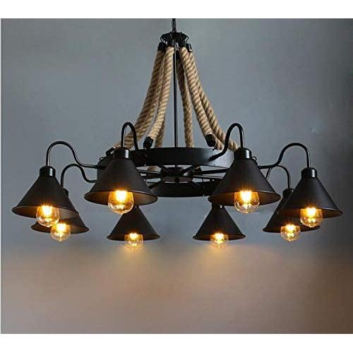 8-Light Retro Chandelier, Farmhouse Wrought Iron Rustic Hemp Rope Pendant Light Chandelier, Adjustion Chain E26 Lamp Socket Vintage Ceiling Fixture for Dining Table Kitchen Island Bar 8-Light Retro Chandelier, Farmhouse Wrought Iron Rustic Hemp Rope Pendant Light Chandelier, Adjustion Chain E26 Lamp Socket Vintage Ceiling Fixture for Dining Table Kitchen Island Bar
