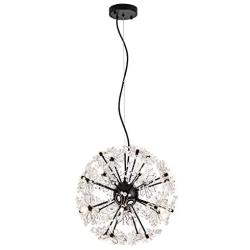 Choohue Modern LED Firework Chandelier, 72W Crystal Dandelion Globe Pendant Lighting Adjustable Crystal Pendant Light for Living Dining Room Bedroom Kitchen, Dia 18'', Matte Black, Bulbs Included