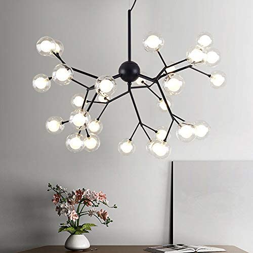 Man hongjia Luce Plafoniera LED Living Room Dining Room Bedroom Decoration Lamps Novelty Chandelier Ambient Light Metal Creative Glass Bubble Chandelier (Color : Black)