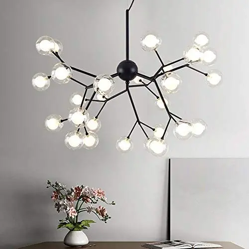 Man hongjia Luce Plafoniera LED Living Room Dining Room Bedroom Decoration Lamps Novelty Chandelier Ambient Light Metal Creative Glass Bubble Chandelier (Color : Black)