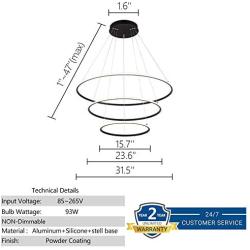 Royal Pearl Modern Circular Led Chandelier Adjustable Hanging Light Three Ring Collection Contemporary Ceiling Pendant Light H47'' X L32'' x W32''