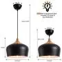 CHYING Modern Wood Pattern Dome Pendant Light, Lantern Simple Lighting with E26 40W Bulb Black Metal Shade Industrial Ceiling Light Fixture for Kitchen Island Dining Room Barn Living Room