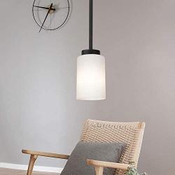 TODOLUZ Black Single Island Pendant Light with Opal White Cylinder Shades Mini Ceiling Hanging Light Fixture for Kitchen Diving Room Study Loft