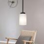TODOLUZ Black Single Island Pendant Light with Opal White Cylinder Shades Mini Ceiling Hanging Light Fixture for Kitchen Diving Room Study Loft