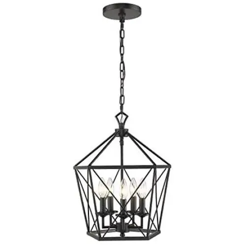 EAPUDUN Farmhouse Lantern Chandelier, 5-Light Metal Adjustable Height Industrial Square Pendant Light for Living Room,Kitchen Lsland,Hallway Foyer Hanging Ceiling Lighting, PDA1274-MBK EAPUDUN Farmhouse Lantern Chandelier, 5-Light Metal Adjustable Height Industrial Square Pendant Light for Living Room,Kitchen Lsland,Hallway Foyer Hanging Ceiling Lighting, PDA1274-MBK