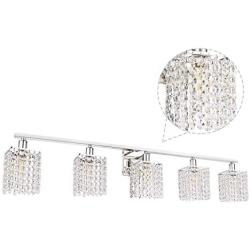 BONLICHT Bathroom Light Fixtures Chrome 5 Lights Modern Vanity Lights Crystal Wall Sconce Farmhouse Wall Light Fixture for Hallway Kitchen Living Room Bedroom