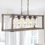 JONATHAN Y JYL7478A Zeniba 36'' 5-Light Linear Adjustable Iron/Seeded Glass Farmhouse LED Pendant, Brown Rustic,Industrial,Vintage,Cottage Dimmable, for Dining, Living Room, Kitchen