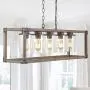 JONATHAN Y JYL7478A Zeniba 36'' 5-Light Linear Adjustable Iron/Seeded Glass Farmhouse LED Pendant, Brown Rustic,Industrial,Vintage,Cottage Dimmable, for Dining, Living Room, Kitchen