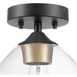 Globe Electric 60333 Harrow Light Semi-Flush Mount, Matte Black with Clear Glass Shade, 9.1''