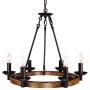 GZBtech Farmhouse Wagon Wheel Chandeliers, 6-Light Iron & Wood Rustic Pendant Lighting in Black Finish for Kitchen Island, 22.83'' H Adjustable Hanging Lights for Dining Living Room Over The Table