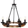 GZBtech Farmhouse Wagon Wheel Chandeliers, 6-Light Iron & Wood Rustic Pendant Lighting in Black Finish for Kitchen Island, 22.83'' H Adjustable Hanging Lights for Dining Living Room Over The Table