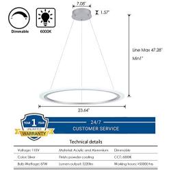 Royal Pearl Modern LED Chandelier Dimmable 1 Ring Acrylic Contemporary LED Pendant Light for Dining Room Living Room, Cool White 6000K, Silver