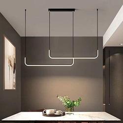 Maxax Linear LED Chandelier Lighting with Adjustable Half Flush Mount Ceiling Hanging Lamp Fixture for Bedroom Living Dining Room Kitchen Island,Black Finish