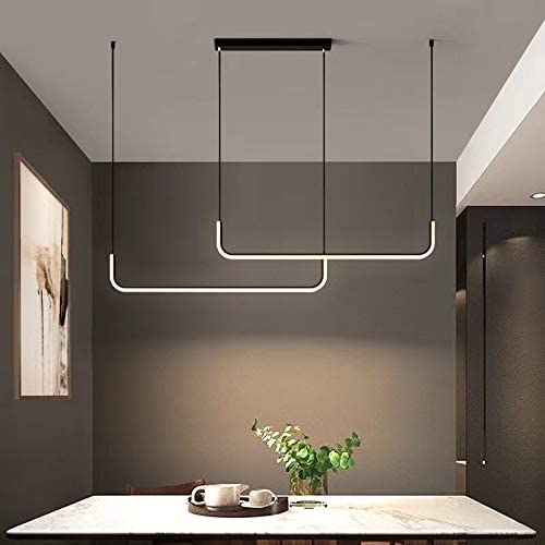 Maxax Linear LED Chandelier Lighting with Adjustable Half Flush Mount Ceiling Hanging Lamp Fixture for Bedroom Living Dining Room Kitchen Island,Black Finish