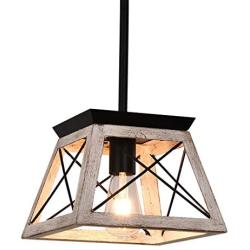 Rustic Flush Mounted Ceiling Light Fixture Modern Farmhouse Pendant Chandeliers Metal Wood Island Lamp E26 Bulbs, 1 Socket,Pendent