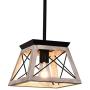 Rustic Flush Mounted Ceiling Light Fixture Modern Farmhouse Pendant Chandeliers Metal Wood Island Lamp E26 Bulbs, 1 Socket,Pendent