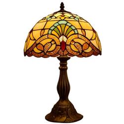 Tiffany Style Retro Lamp Table Light 12 Inches Wide 18 Inches Tall Hand-Cut Stained Glass Desk Antique Night Light for Living Room Restaurant Office