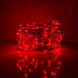 String Lights,LED Copper Wire Lights, Each Set 33ft/10M 100LEDs and 1 Remote Control.AA Battery Powered,Decor Rope Lights for Holiday,Wedding, Parties.(Red)