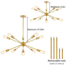 Sputnik Chandelier 10 Lights - Mobile Chandelier Lighting Fixture for Dining Room, Brushed Brass Ceiling Lighting for Bedroom,Hallway,Kitchen,Living Room