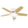 HUNTER 51080 Newsome Indoor Low Profile Ceiling Fan with LED Light and Pull Chain Control, 42'', Fresh White