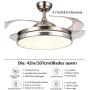 Southerns Lighting 42 inch Modern Simple Invisible Ceiling Fan with 3 Changing LED Lights and Remote Control 4 Reversible Blade Retractable Ceiling Fan with Chandelier Light for Dining Room Living Room Indoor Bedroom Ceiling Fans with Lights (Chrome-06)
