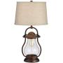 Fredrik Rustic Industrial Farmhouse Table Lamp with Nightlight Antique Edison Style LED Bronze Lantern Burlap Tapered Drum Shade for Living Room Bedroom Nightstand Office - Franklin Iron Works Fredrik Rustic Industrial Farmhouse Table Lamp with Nightlight Antique Edison Style LED Bronze Lantern Burlap Tapered Drum Shade for Living Room Bedroom Nightstand Office - Franklin Iron Works