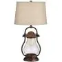 Fredrik Rustic Industrial Farmhouse Table Lamp with Nightlight Antique Edison Style LED Bronze Lantern Burlap Tapered Drum Shade for Living Room Bedroom Nightstand Office - Franklin Iron Works
